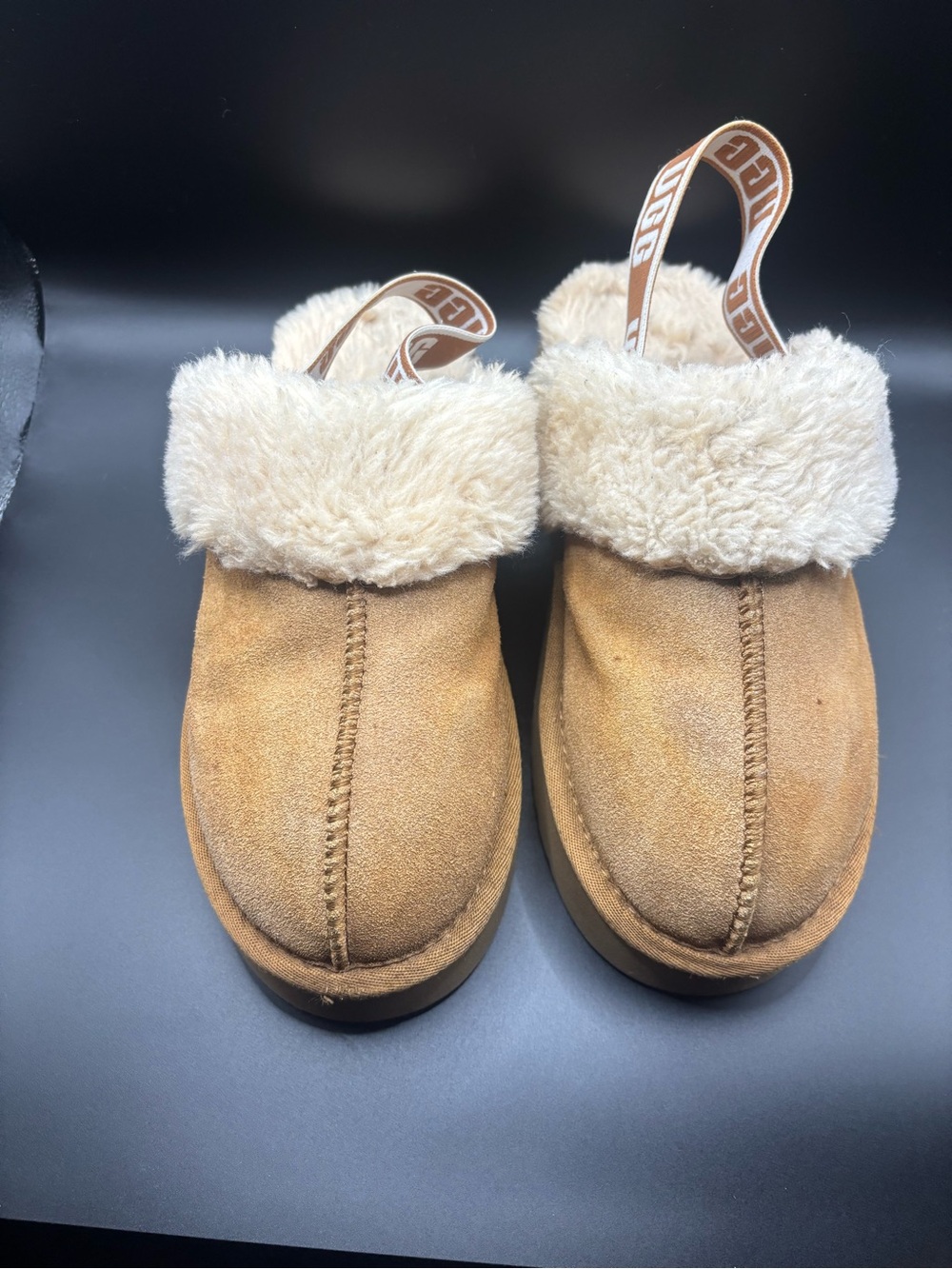 UGG Shearling Slide Sandals in Cream and Tan